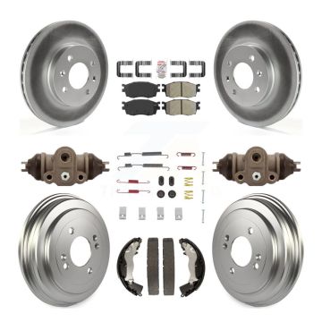 Front Rear Brake Rotor Semi-Metallic Pad Coated Drum Kit (9Pc) For Hyundai Accent Kia Rio KGA-104547