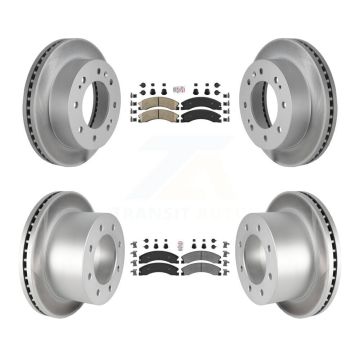 Front Ceramic Rear Semi-Metallic Pad & Coated Disc Brake Rotor Kit For GMC Sierra 3500 HD KGA-105014