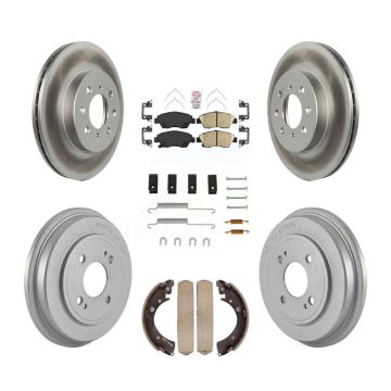 Front Rear Brake Rotors Ceramic Pad Coat Drum Kit (7Pc) For Honda Civic With 4 Lug Wheels KGA-105473