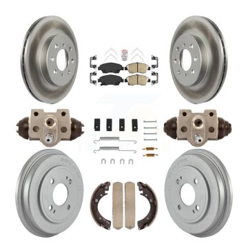 Front Rear Brake Rotors Ceramic Pad Coat Drum Kit (9Pc) For Honda Civic With 4 Lug Wheels KGA-105547
