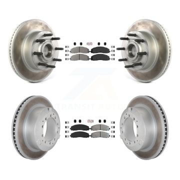 Front Rear Semi-Metallic Pad & Coated Disc Brake Rotors Hub Kit For Ford F-350 Super Duty KGA-105605