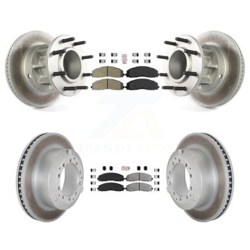 Front Rear Semi-Metallic Pad & Coated Disc Brake Rotors Hub Kit For Ford F-350 Super Duty KGA-105607