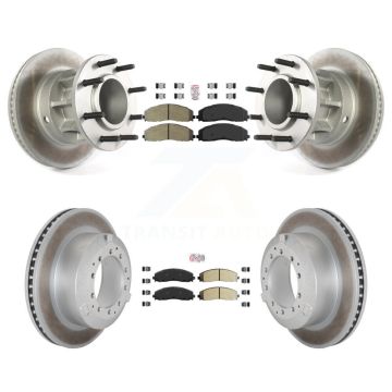 Front Rear Semi-Metallic Pad & Coated Disc Brake Rotors Hub Kit For Ford F-350 Super Duty KGA-105608