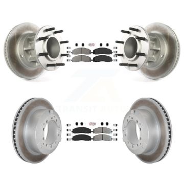 Front Rear Semi-Metallic Pad & Coated Disc Brake Rotors Hub Kit For Ford F-350 Super Duty KGA-105609