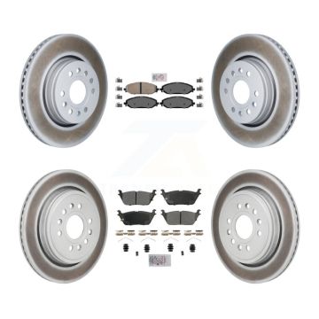 Front Ceramic Rear Semi-Metallic Pad Coated Brake Rotors Kit For Ram 1500 Jeep Wagoneer L KGA-106117