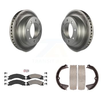 Rear Disc Coated Rotors Semi-Metallic Pads & Parking Shoes Kit For Ford E-350 Super Duty KGA-106397