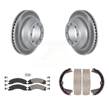 Rear Disc Coated Rotors Semi-Metallic Pads & Parking Shoes Kit For Ford E-350 Super Duty KGA-106400