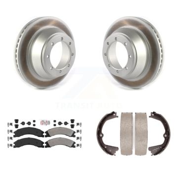 Rear Disc Coated Rotors Semi-Metallic Pads & Parking Shoes Kit For Ford E-450 Super Duty KGA-106404