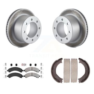 Rear Disc Coated Rotors Semi-Metallic Pads & Parking Shoes Kit For Chevrolet Express 3500 KGA-106452