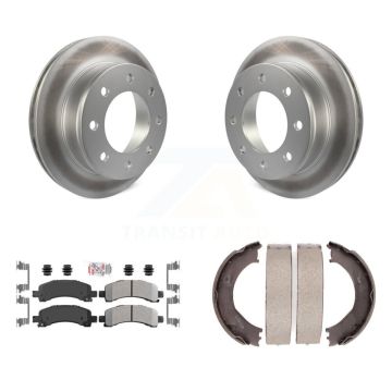 Rear Disc Coated Rotors Semi-Metallic Pads & Parking Shoes Kit For Chevrolet Express 3500 KGA-106456