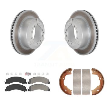 Rear Disc Coated Rotors Semi-Metallic Pads Parking Shoes Kit For Ram Dodge Sterling Truck KGA-106488
