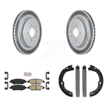 Rear Disc Coated Rotors Ceramic Pads And Parking Brake Shoes Kit For Cadillac CTS KGA-106537