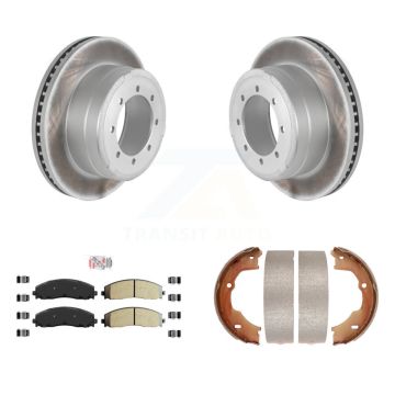 Rear Disc Coated Rotors Semi-Metallic Pads & Parking Shoes Kit For Ford F-450 Super Duty KGA-106558