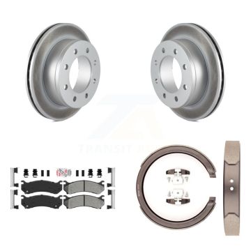 Rear Disc Coated Rotors Semi-Metallic Pads Parking Shoes Kit For GMC Sierra 2500 Yukon XL KGA-106590