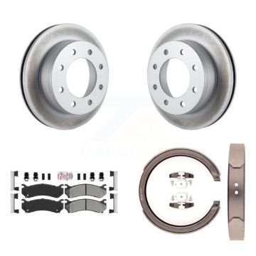 Rear Disc Coated Rotors Semi-Metallic Pads Parking Shoes Kit For GMC Chevrolet Silverado KGA-106591