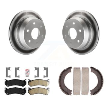 Rear Disc Coated Rotors Ceramic Pads & Parking Shoes Kit For Chevrolet Silverado 2500 HD KGA-106592