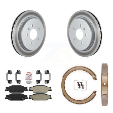Rear Disc Coated Rotors Semi-Metallic Pads And Parking Brake Shoes Kit For Cadillac STS KGA-106640
