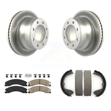 Rear Disc Coated Rotors Ceramic Pads And Parking Shoes Kit For Chevrolet Express 3500 GMC KGA-106645