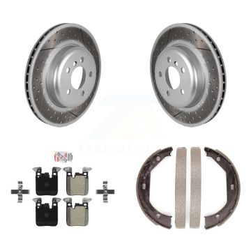 Rear Disc Coated Rotors Semi-Metallic Pads Parking Shoes Kit For BMW 328i xDrive 330i GT KGA-106710