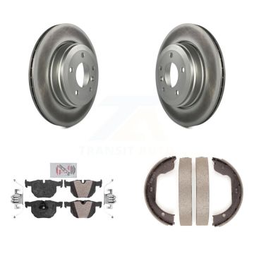 Rear Disc Coated Rotors Semi-Metallic Pads Parking Brake Shoes Kit For BMW 530i 525i 528i KGA-106715
