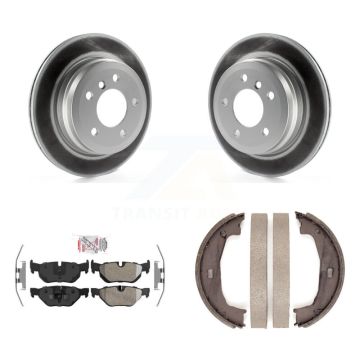 Rear Disc Coated Rotors Semi-Metallic Pads Parking Shoes Kit For BMW 328i Wagon with 3.0L KGA-106788