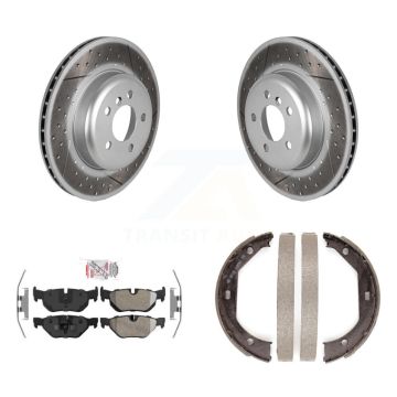 Rear Disc Coated Rotors Semi-Metallic Pads & Parking Brake Shoes Kit For BMW 328i xDrive KGA-106793