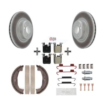 Rear Disc Coated Rotors Semi-Metallic Pads Parking Shoes Hardware Kit For BMW 230i xDrive KGA-106935