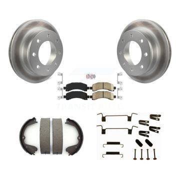 Rear Disc Coated Rotors Ceramic Pads Parking Brake Shoes Hardware Kit For GMC Savana 3500 KGA-106966