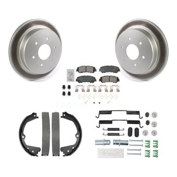 Rear Disc Coated Rotors Ceramic Pads Parking Shoes & Hardware Kit For 17-23 Nissan TITAN KGA-107011