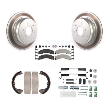 Rear Disc Coated Rotors Semi-Metallic Pads Parking Shoes Hardware Kit For Nissan TITAN XD KGA-107013