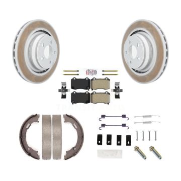 Rear Disc Coated Rotors Semi-Metallic Pads Parking Shoes & Hardware Kit For Dodge Charger KGA-107020