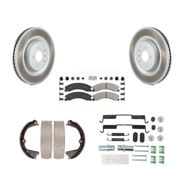 Rear Disc Coated Rotors Semi-Metallic Pads Parking Shoes & Hardware Kit For Nissan NV2500 KGA-107031