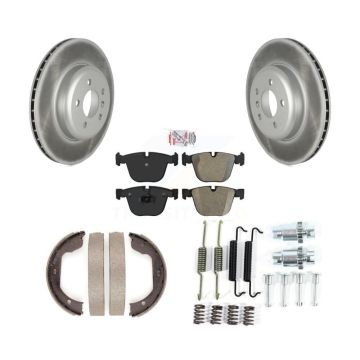 Rear Disc Coated Rotors Semi-Metallic Pads Parking Shoes & Hardware Kit For BMW 535i GT 7 KGA-107032