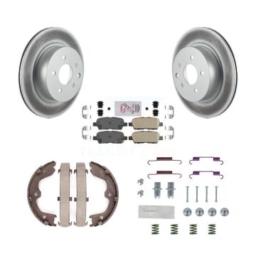 Rear Disc Coated Rotors Ceramic Pads Parking Shoes & Hardware Kit For INFINITI Nissan G37 KGA-107088