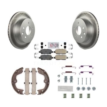 Rear Disc Coated Rotors Ceramic Pads Parking Brake Shoes & Hardware Kit For INFINITI G35 KGA-107095