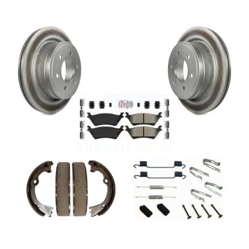 Rear Disc Coated Rotors Semi-Metallic Pads Parking Shoes And Hardware Kit For Ford F-150 KGA-107105