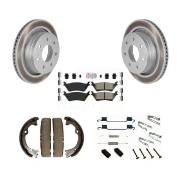 Rear Disc Coated Rotors Semi-Metallic Pads Parking Shoes And Hardware Kit For Ford F-150 KGA-107108