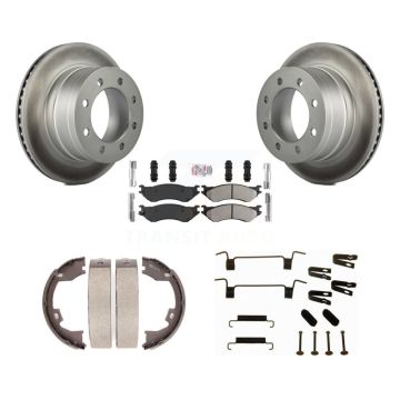 Rear Disc Coated Rotors Semi-Metallic Pads Parking Shoes Hardware Kit For Dodge Ram 1500 KGA-107118