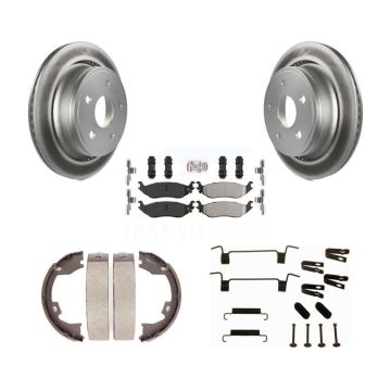 Rear Disc Coated Rotors Semi-Metallic Pads Parking Shoes Hardware Kit For Dodge Ram 1500 KGA-107120