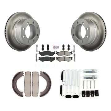 Rear Disc Coated Rotors Semi-Metallic Pads Parking Shoes Hardware Kit For Dodge Ram 1500 KGA-107124