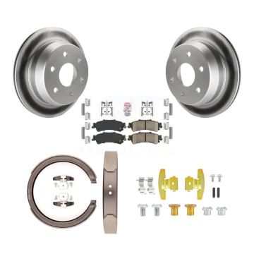 Rear Disc Coated Rotors Ceramic Pads Parking Shoes Hardware Kit For GMC Chevrolet Sierra KGA-107133