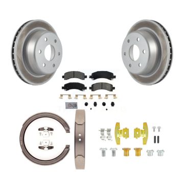 Rear Disc Coated Rotors Semi-Metallic Pads Parking Shoes & Hardware Kit For Chevrolet GMC KGA-107152