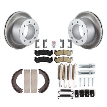 Rear Disc Coated Rotors Ceramic Pads Parking Brake Shoes And Hardware Kit For KGA-107168