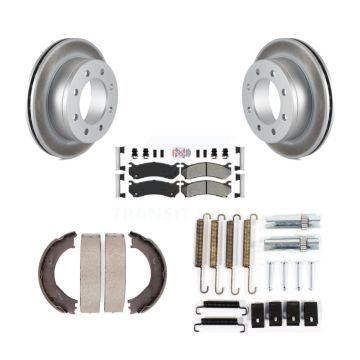 Rear Disc Coated Rotors Semi-Metallic Pads Parking Shoes Hardware Kit For GMC Sierra 3500 KGA-107171
