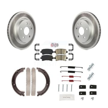 Rear Disc Coated Rotors Ceramic Pads Parking Brake Shoes & Hardware Kit For Cadillac XTS KGA-107182