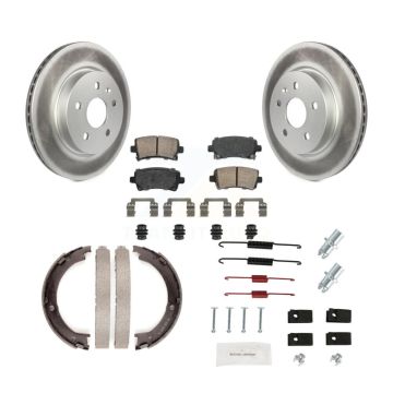 Rear Disc Coated Rotors Ceramic Pads Parking Brake Shoes & Hardware Kit For Cadillac XTS KGA-107183