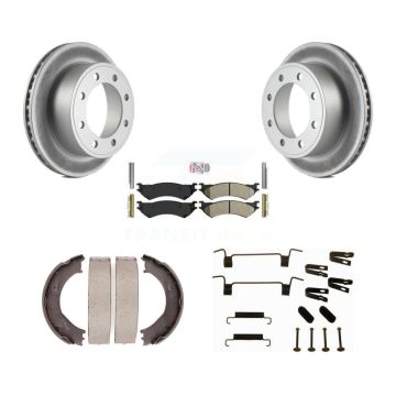 Rear Disc Coated Rotors Semi-Metallic Pads Parking Shoes Hardware Kit For Ford E-350 Duty KGA-107208