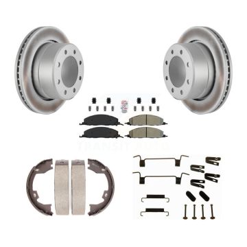 Rear Disc Coated Rotors Semi-Metallic Pads Parking Shoes & Hardware Kit For Ram 3500 2500 KGA-107234