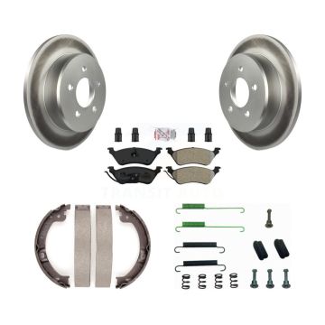 Rear Disc Coated Rotors Semi-Metallic Pads Parking Shoes & Hardware Kit For Dodge Grand KGA-107239