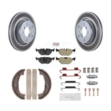 Rear Disc Coated Rotors Semi-Metallic Pads Parking Shoes Hardware Kit For BMW 325Ci 325i KGA-107246